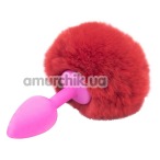 Анальная пробка с красным хвостиком Honey Bunny Tail, розовая - Фото №1