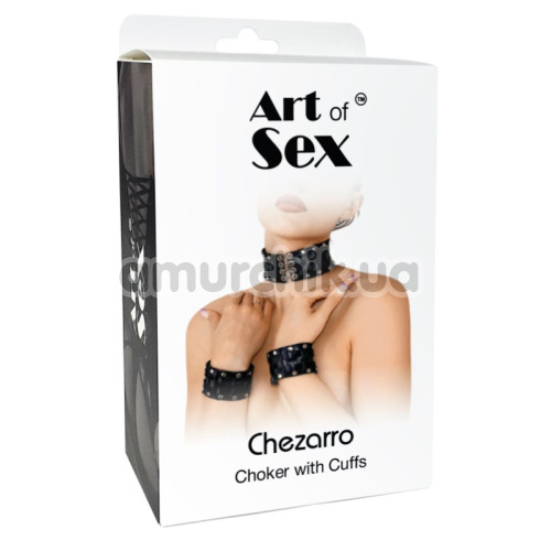 Комплект Art of Sex Chezarro, чорний: чокер + манжети