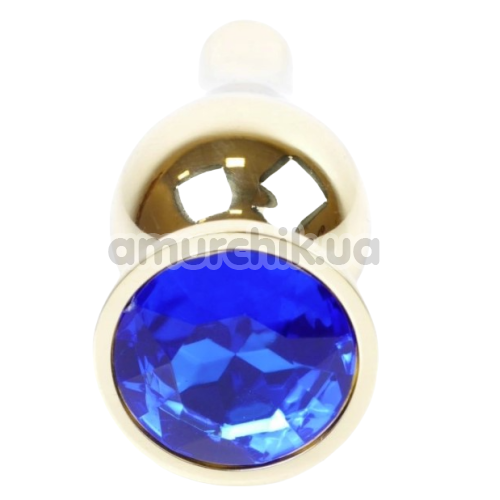 Анальная пробка с синим кристаллом Exclusivity Jewellery Gold Plug продолговатая, золотая