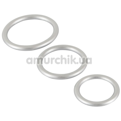 Набор из 3 эрекционных колец Metallic Silicone Cock Ring Set, серебряный - Фото №1