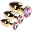 Набор из 3 анальных пробок с розовым кристаллом SWAROVSKI Gold Pink Topaz, золотой - Фото №0