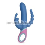 Анально-вагинально-клиторальный вибратор с ротацией PMV20 Vice, голубой - Фото №1