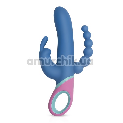Анально-вагинально-клиторальный вибратор с ротацией PMV20 Vice, голубой - Фото №1