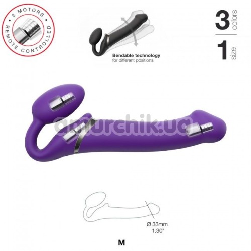 Безремневий страпон з вібрацією Strap-On-Me Vibrating Bendable Strap-On M, фіолетовий