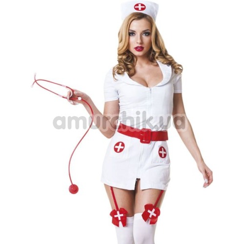 Костюм медсестры с красным поясом LeFrivole Nurse Costume, белый - Фото №1