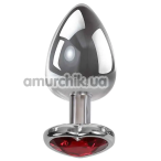 Анальная пробка с красным кристаллом Adam & Eve Red Heart Gem Anal Plug Small, серебряная - Фото №1