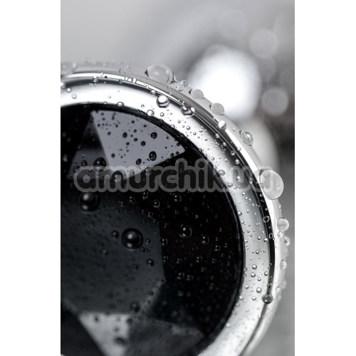 Анальна пробка з чорним кристалом Toyfa Metal 717011-5, срібна