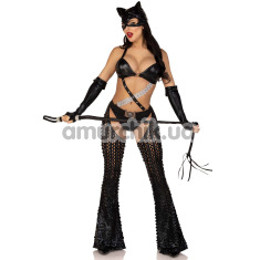 Костюм кішечки-пані Leg Avenue Mistress Kitty чорний: боді зі штанами + рукавички + маска - Фото №1
