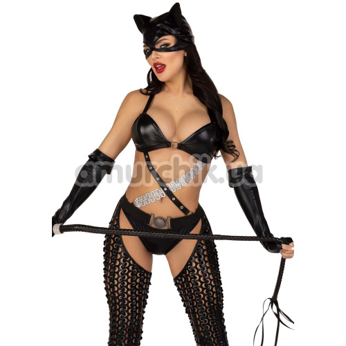 Костюм кошечки-госпожи Leg Avenue Mistress Kitty черный: боди со штанами + перчатки + маска