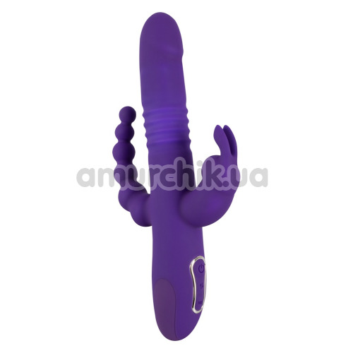 Анально-вагинально-клиторальный вибратор с ротацией и толчками Sweet Smile Thrusting Pearl Triple Vibrator, фиолетовый - Фото №1