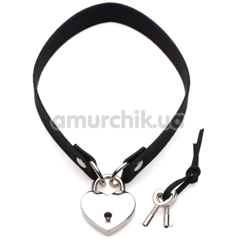 Чокер Heart Lock Leather Choker With Lock & Key, черный