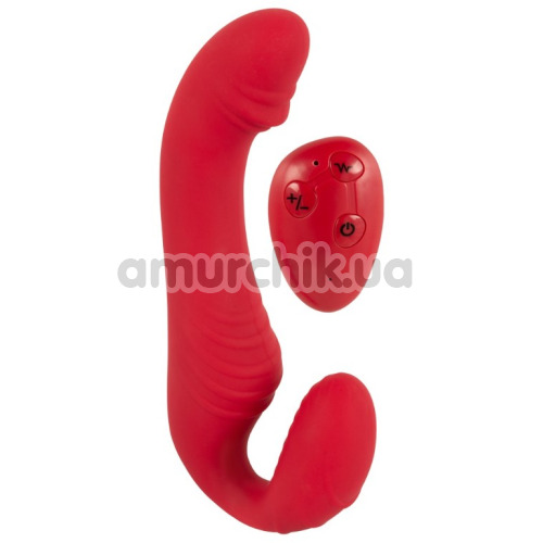 Безремневий страпон з вібрацією Triple Teaser Remote Controlled Strapless Strap-On, червоний - Фото №1