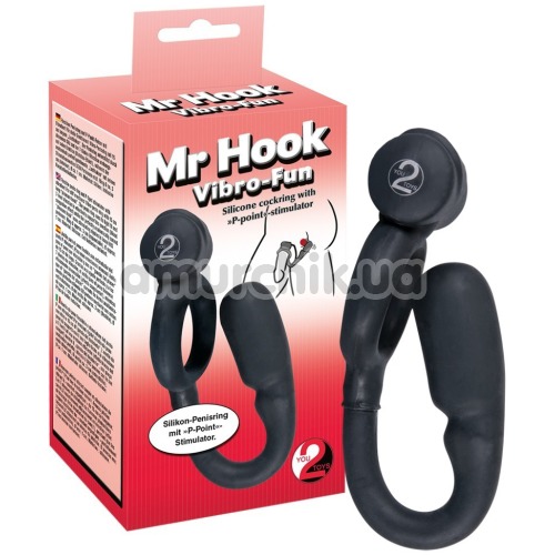Виброкольцо со стимулятором простаты Mr. Hook Vibro-Fun, черное