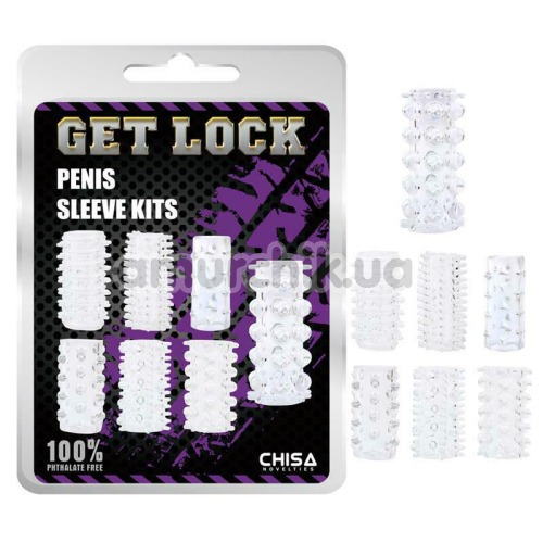 Набір з 7 насадок на пеніс Get Lock Penis Sleeve Kits, прозорий