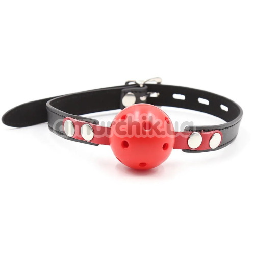 Кляп DS Fetish Locking Plastic Ball Gag M, червоно-чорний - Фото №1