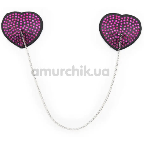 Прикраси для сосків у вигляді сердечок з ланцюжком Heart Pasties With Chain, фіолетові