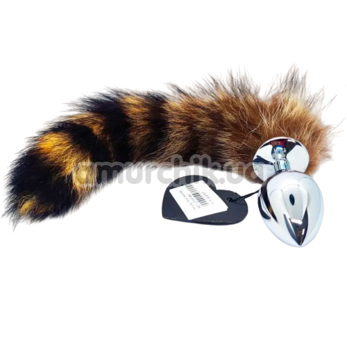 Анальная пробка с хвостом енота натурального цвета DS Fetish Raccoon Tail L, серебристая