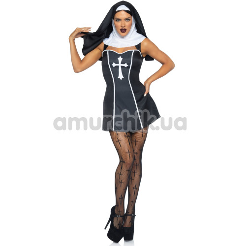 Костюм монахини Leg Avenue Naughty Nun черный: платье + накидка на голову - Фото №1