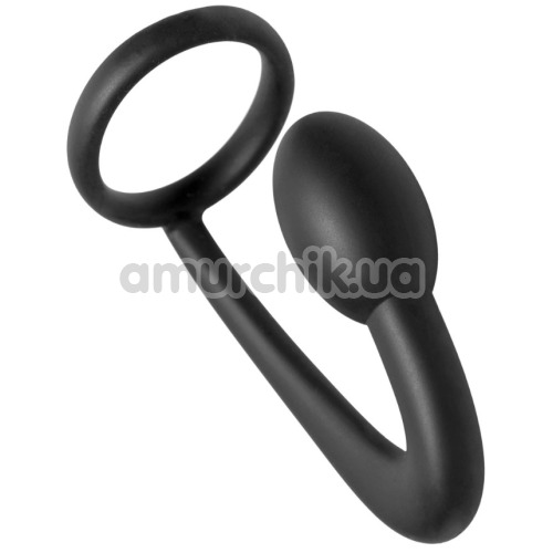 Стимулятор простати з ерекційним кільцем Master Series Prostatic Play Silicone Cock Ring and Prostate Plug, чорний