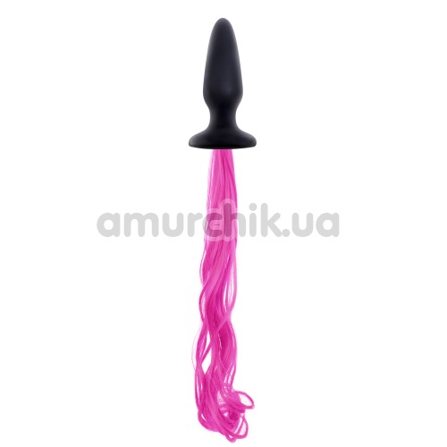 Анальная пробка с розовым хвостом Unicorn Tails, черная - Фото №1