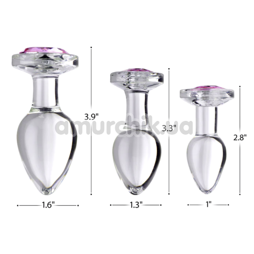 Набор анальных пробок с розовым кристаллом Booty Sparks Pink Gem Glass Anal Plug Set, прозрачный