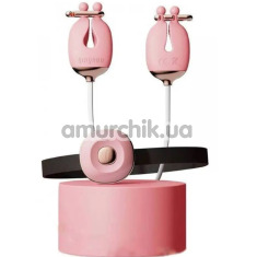 Затискачі на соски з нашийником Qingnan No.2 Vibrating Nipple Clamps And Choker Set, рожеві - Фото №1