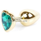 Анальная пробка с зеленым кристаллом Exclusivity Jewellery Gold Heart Plug, золотая - Фото №1
