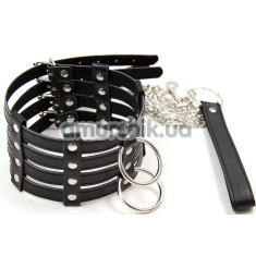 Ошейник с поводком DS Fetish Collar With Chain Leash, черный - Фото №1