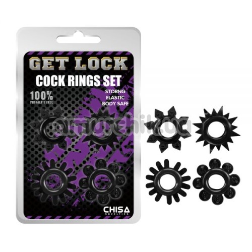 Набор из 4 эрекционных колец Get Lock Cock Rings Set, черный