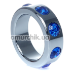 Эрекционное кольцо с синими кристаллами Boss Series Metal Ring Diamonds Small, серебряное - Фото №1