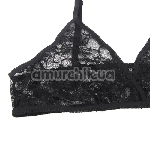 Комплект Star Night Lace Lingerie With Long Gloves, черный: бюстгальтер + трусики + перчатки