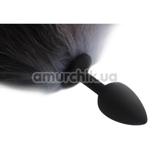 Анальна пробка з чорно-блакитним хвостом Horny Kitten, чорна