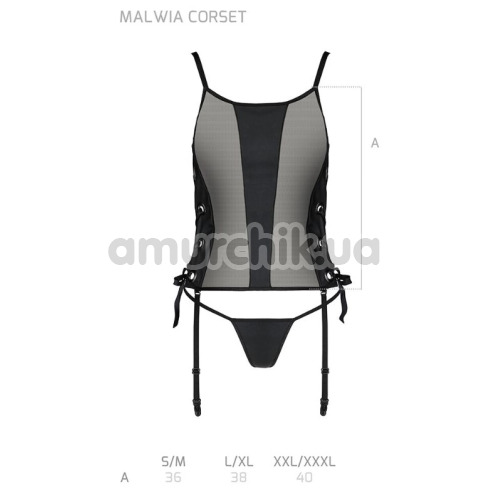 Комплект Passion Free Your Senses Malwia Corset, чорний: корсет + трусики-стрінги