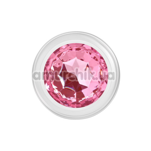 Анальная пробка с розовым кристаллом Adam & Eve Pink Gem Glass Plug Medium, прозрачная