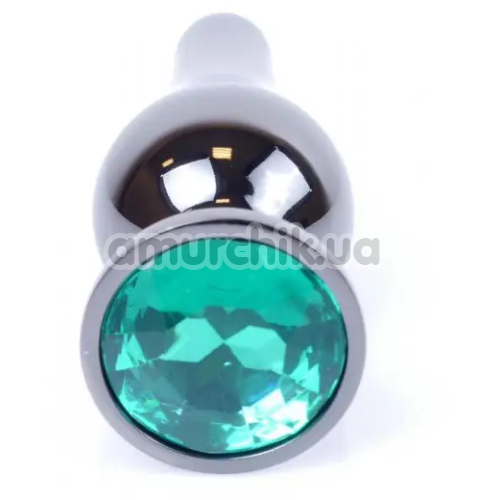 Анальная пробка с зеленым кристаллом Boss Series Exclusivity Jewellery Dark Silver Plug, серебряная