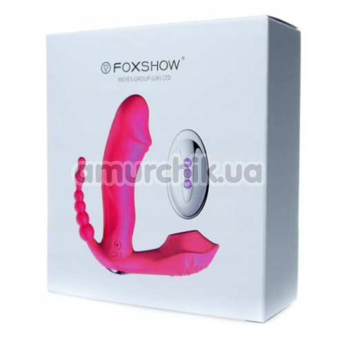 Анально-вагинально-клиторальный вибратор с подогревом Boss Series Foxshow, розовый