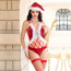 Костюм новогодний JSY Sexy Lingerie 4983, красный: боди + головной убор + чулки + чокер + манжеты - Фото №3