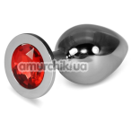Анальная пробка с красным кристаллом Rosebud Classic Metal Plug L, серебряная - Фото №1