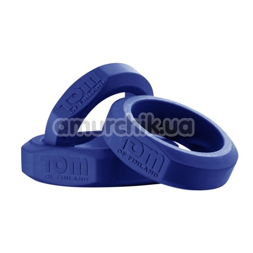 Набор из 3 эрекционных колец Tom of Finland 3 Piece Silicone Cock Ring Set, синий - Фото №1