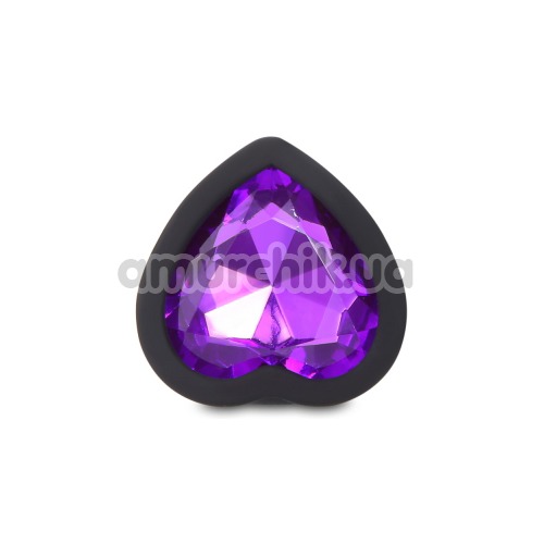 Анальная пробка с фиолетовым кристаллом Silicone Jewelled Butt Plug Heart Small, черная