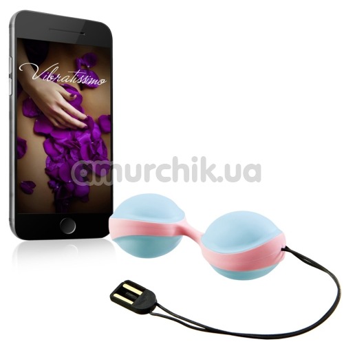 Вагінальні кульки з вібрацією Amor Vibratissimo Balls, рожево-блакитні - Фото №1