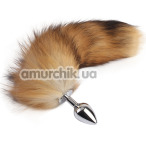 Анальная пробка с коричневым хвостом лисы Fierce Euphoria Fluffy Fox Plug, серебряная - Фото №1