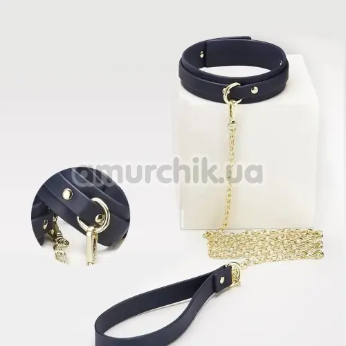 Ошейник с поводком Roomfun Leather Collar With Leash, синий