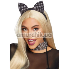 Комплект аксессуаров кошечки Leg Avenue Rhinestone Cat Ear Costume Kit: ошейник + ушки - Фото №1