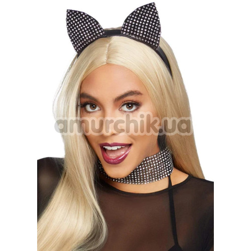 Комплект аксесуарів кішечки Leg Avenue Rhinestone Cat Ear Costume Kit: нашийник + вушка - Фото №1