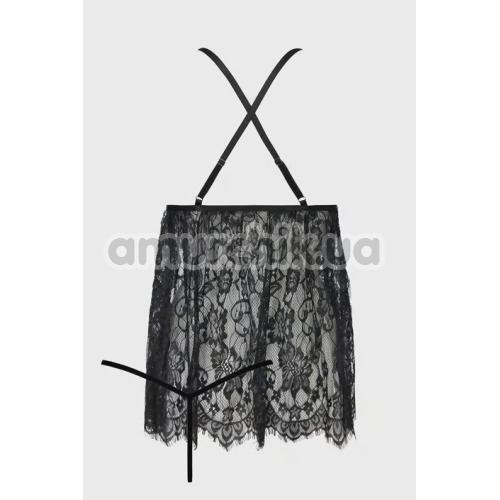 Комплект Leg Avenue Floral Lace Babydoll & String черный: комбинация + трусики-стринги