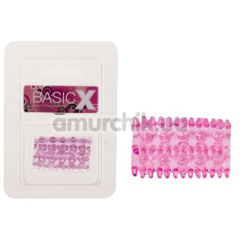 Насадка на пенис BasicX с шариками и усиками, розовая
