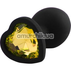 Анальная пробка с желтым кристаллом Silicone Jewelled Butt Plug Heart Small, черная - Фото №1