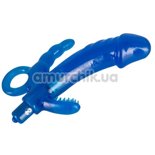 Анально-вагинально-клиторальный вибратор Blue 3-Point, синий