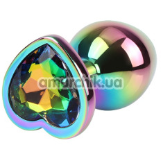 Анальная пробка с радужным кристаллом Matrix Mont Rainbow Heart Gem Plug M, радужная - Фото №1
